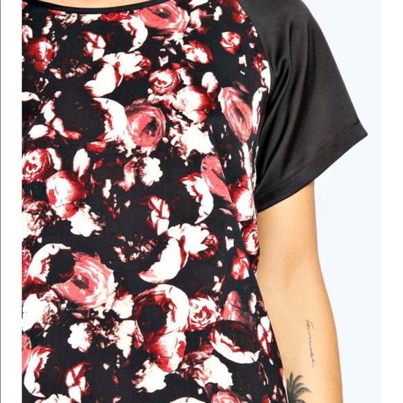 Boohoo Short Sleeve Black Pink Floral Mini Dress Cover Up XS 2 - Picture 4 of 7